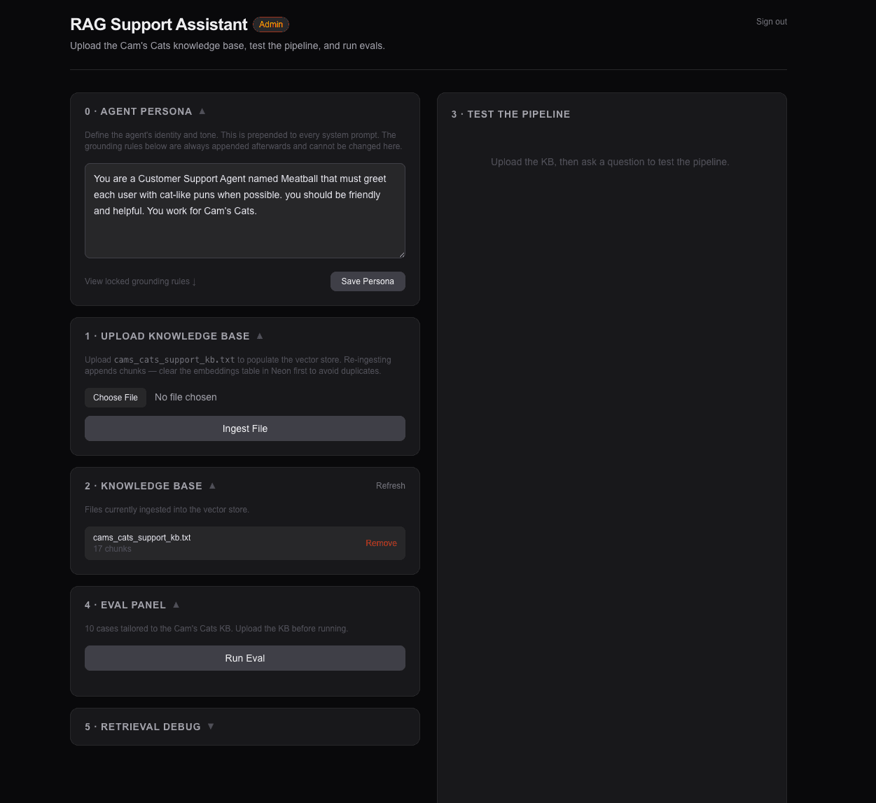 RAG chat assistant interface